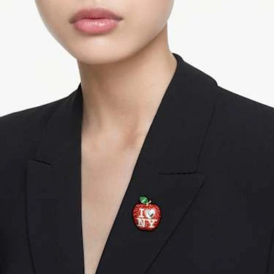 I LOVE NY tack pin, Red, Gold-tone plated by SWAROVSKI