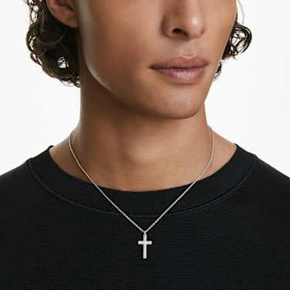 Insigne pendant, Pavé, Cross, White, Rhodium plated by SWAROVSKI