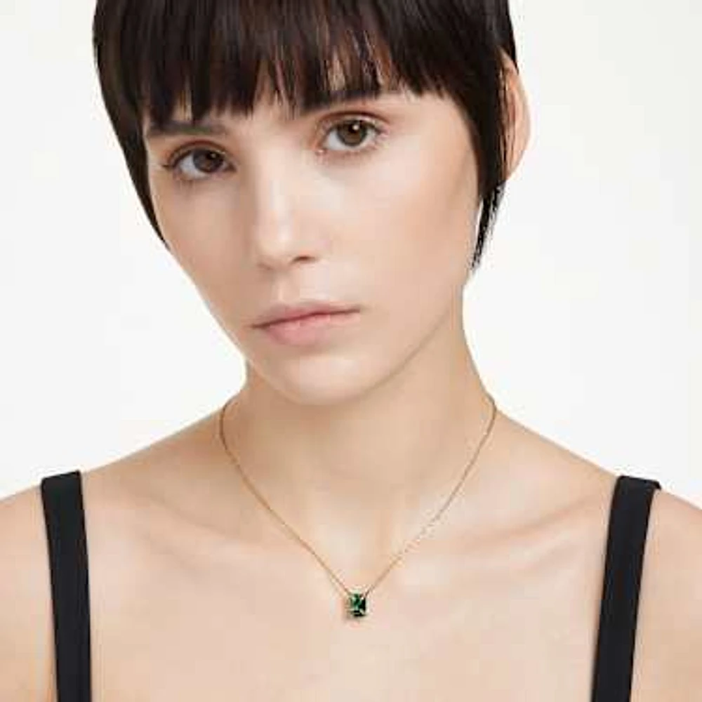 Matrix pendant, Rectangular cut, Green, Gold-tone plated by SWAROVSKI