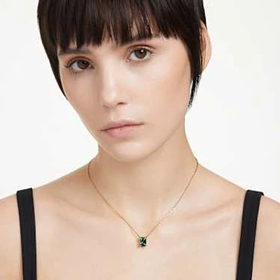 Matrix pendant, Rectangular cut, Green, Gold-tone plated by SWAROVSKI