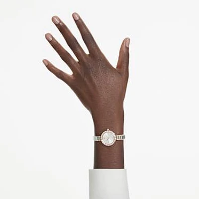 Matrix bangle watch, Swiss Made, Crystal bracelet, White, Rose gold-tone finish by SWAROVSKI