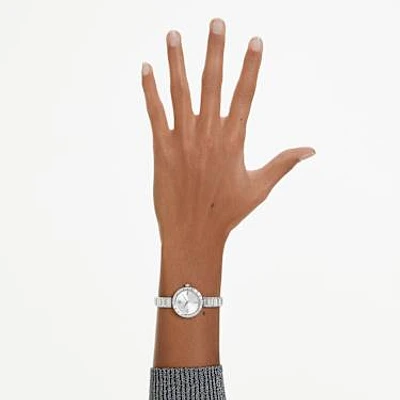 Matrix bangle watch, Swiss Made, Crystal bracelet, White, Stainless Steel by SWAROVSKI