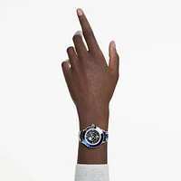 Octea moon watch, Swiss Made, Moon, Leather strap, Blue, Stainless steel by SWAROVSKI