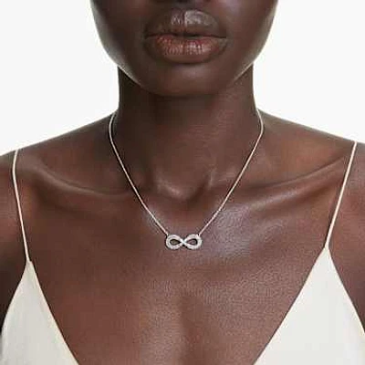 Hyperbola pendant, Infinity, White, Rhodium plated by SWAROVSKI