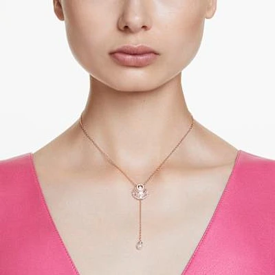 Idyllia Y pendant, Crystal pearl, Shell, White, Rose gold-tone plated by SWAROVSKI
