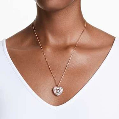 Hyperbola pendant, Crystal pearl, Heart, White, Rose gold-tone plated by SWAROVSKI
