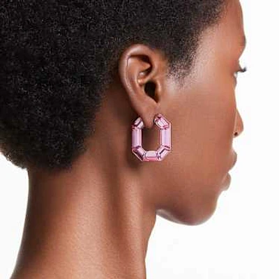 Lucent hoop earrings, Octagon shape, Small, Pink by SWAROVSKI