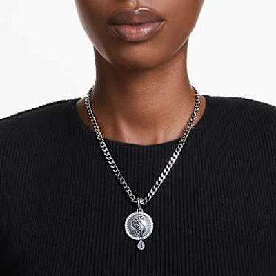 Swan pendant, Crystal pearl, Swan, Gray, Rhodium plated by SWAROVSKI