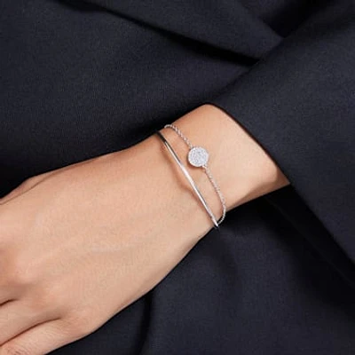 Meteora bangle, White, Rhodium plated by SWAROVSKI