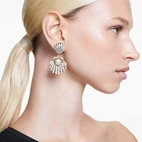 Idyllia clip earrings, Crystal pearl, Shell, White, Gold-tone plated by SWAROVSKI