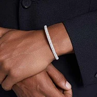 Meteora bangle, Snow pavé, White, Rhodium plated by SWAROVSKI