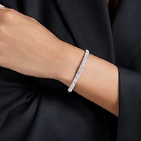 Meteora bangle, Snow pavé, White, Rhodium plated by SWAROVSKI