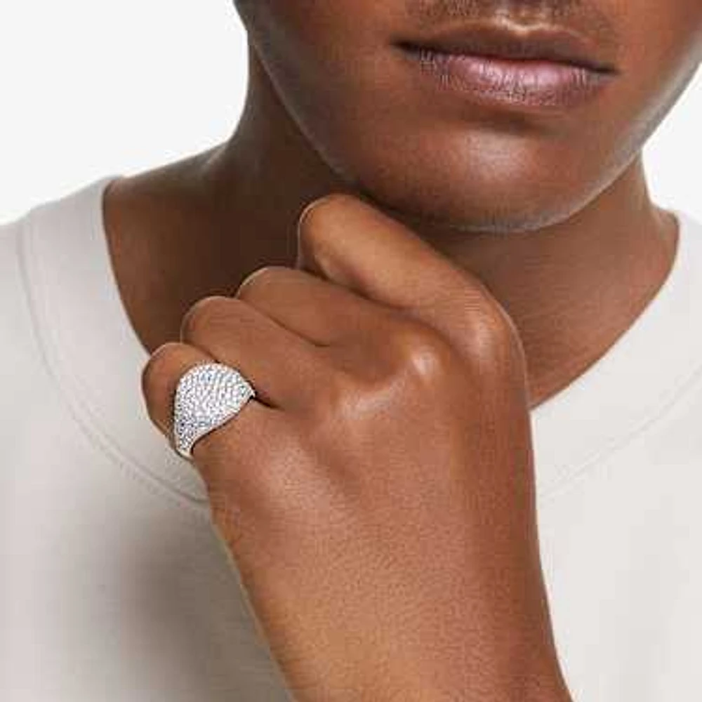 Meteora cocktail ring, White, Rhodium plated by SWAROVSKI