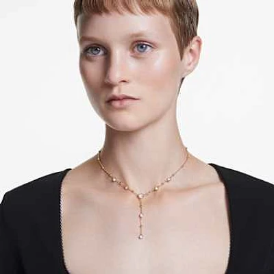 Imber Y necklace, Round cut, White, Gold-tone plated by SWAROVSKI