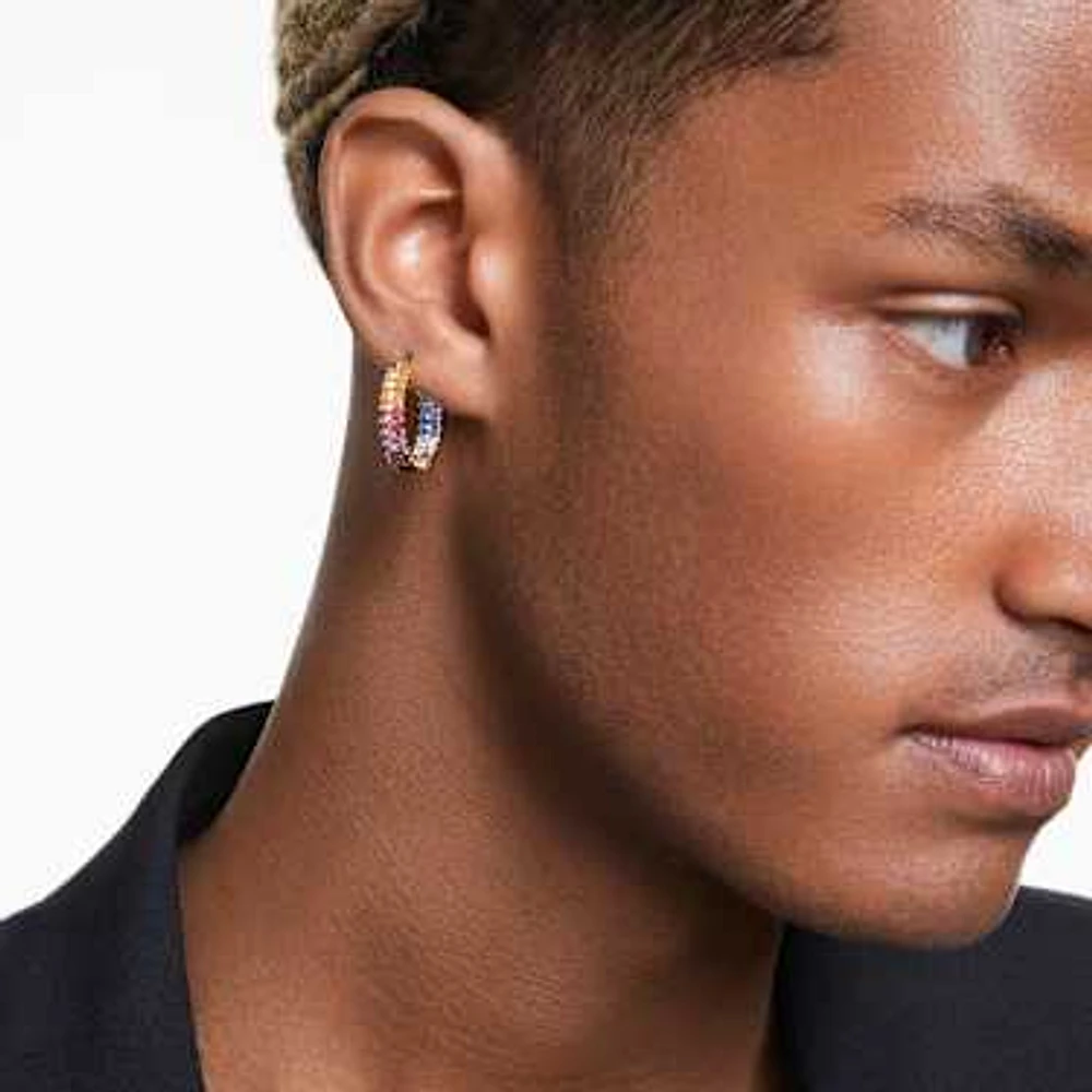 Matrix hoop earrings, Baguette cut, Multicoloured, Gold-tone plated by SWAROVSKI