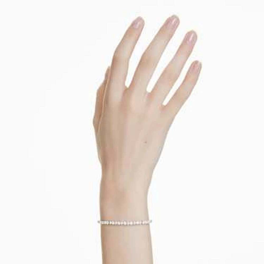 Matrix Tennis bracelet, Crystal pearl, Round cut, White, Rhodium plated by SWAROVSKI
