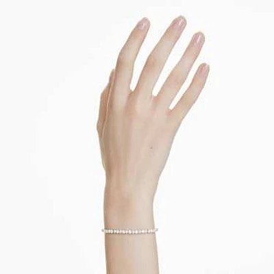 Matrix Tennis bracelet, Crystal pearl, Round cut, White, Rhodium plated by SWAROVSKI