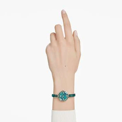 Matrix bangle watch, Swiss Made, Crystal bracelet, Green, Champagne gold-tone finish by SWAROVSKI