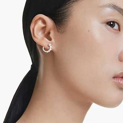 Matrix hoop earrings, Crystal pearl, Round cut, White, Rhodium plated by SWAROVSKI