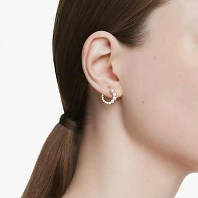 Matrix hoop earrings, Crystal pearl, Round cut, White, Rose gold-tone plated by SWAROVSKI