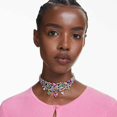 Gema choker, Mixed cuts, Multicolored, Rhodium plated by SWAROVSKI