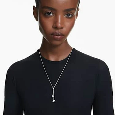 Dextera Y pendant, Round cut, Sphere and cube, White, Rhodium plated by SWAROVSKI