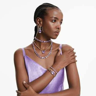 Millenia drop earrings, Octagon cut, Purple, Gold-tone plated by SWAROVSKI