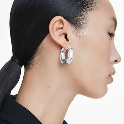 Lucent hoop earrings, Octagon shape, Small, White by SWAROVSKI