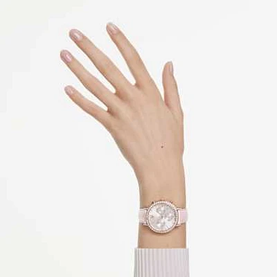 Matrix tennis chrono watch, Swiss Made, Leather strap, Pink, Rose gold-tone finish by SWAROVSKI