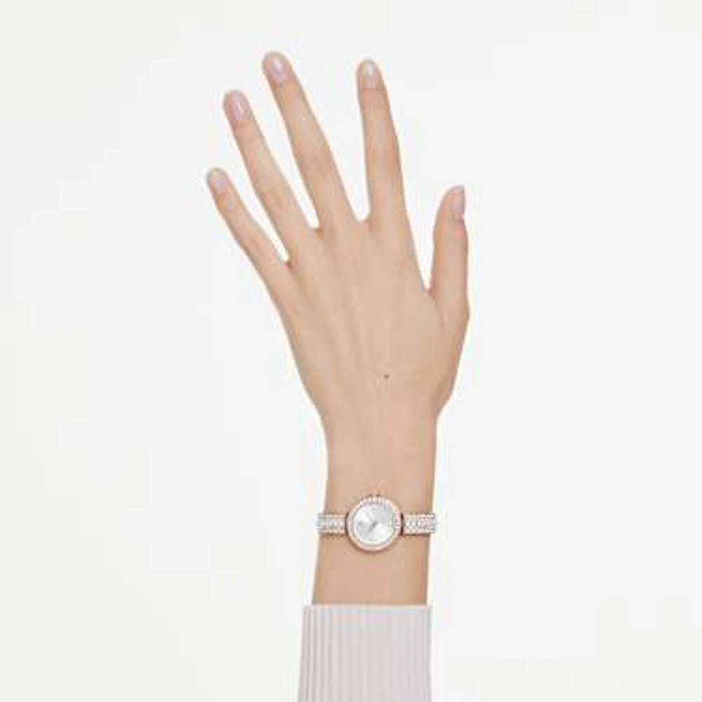 Matrix pearl bangle bangle watch, Swiss Made, Crystal bracelet, White, Rose gold-tone finish by SWAROVSKI