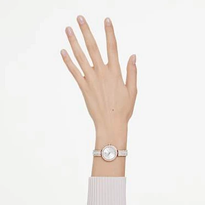 Matrix pearl bangle bangle watch, Swiss Made, Crystal bracelet, White, Rose gold-tone finish by SWAROVSKI