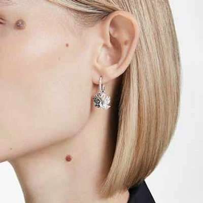Swan drop earrings, Swan, Black, Mixed metal finish by SWAROVSKI