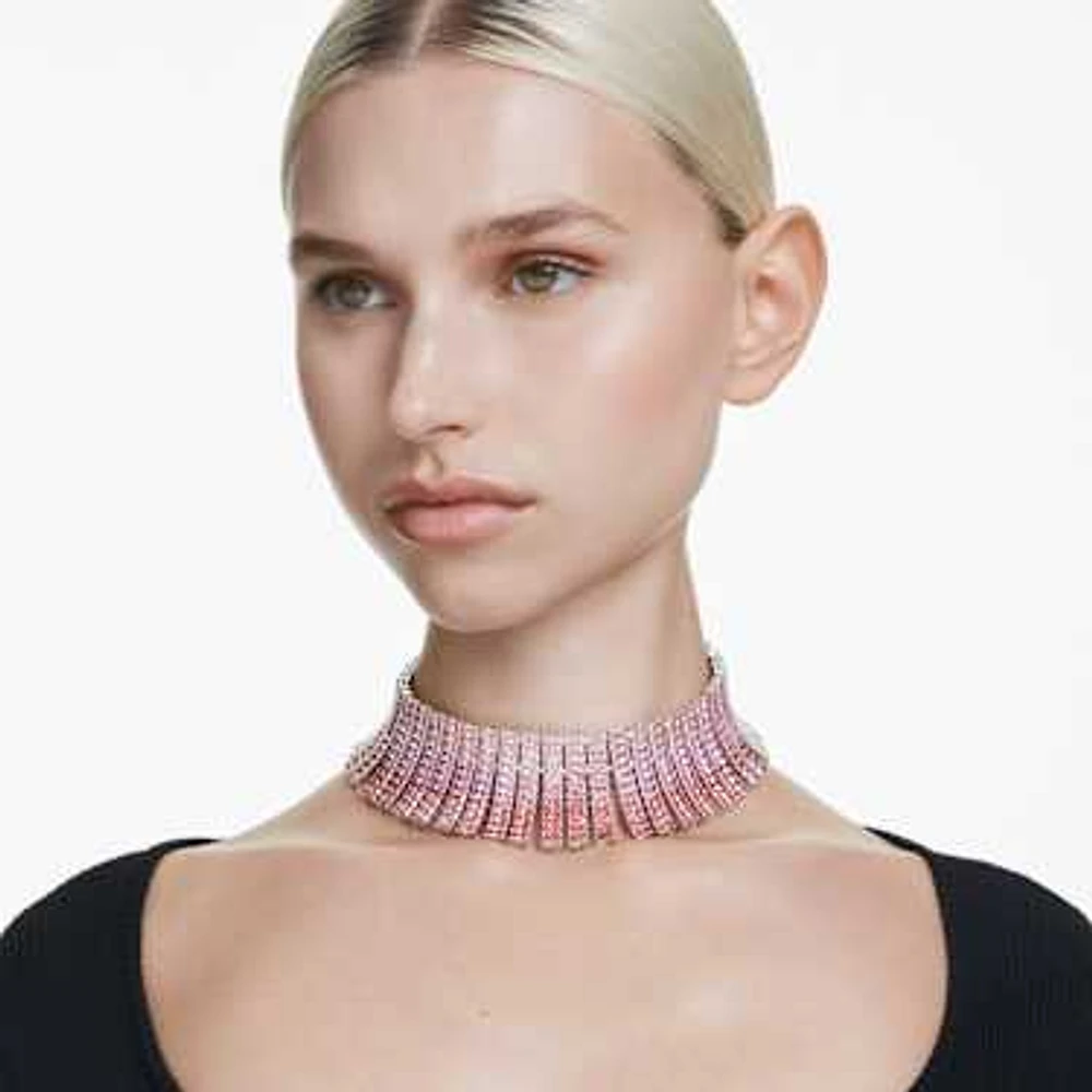 Matrix choker, Baguette cut, Pink, Rhodium plated by SWAROVSKI