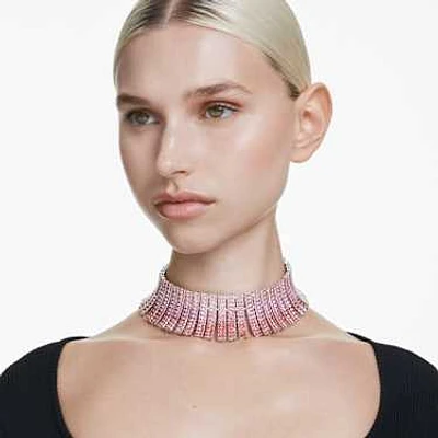 Matrix choker, Baguette cut, Pink, Rhodium plated by SWAROVSKI