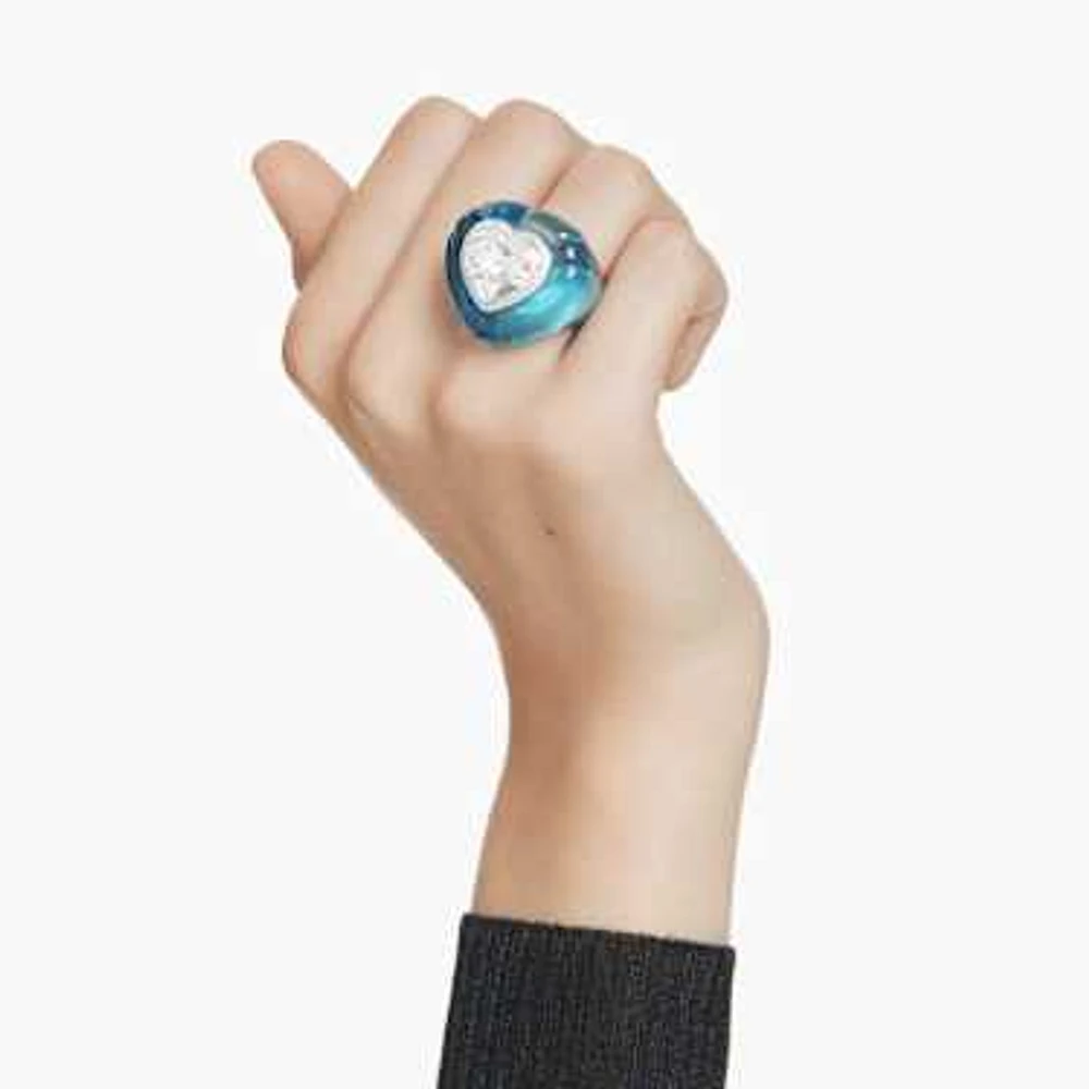 Dulcis cocktail ring, Heart cut, Pavé, Heart, Blue by SWAROVSKI