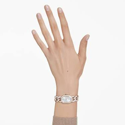 Dextera chain watch, Swiss Made, Crystal bracelet, White, Champagne gold-tone finish by SWAROVSKI