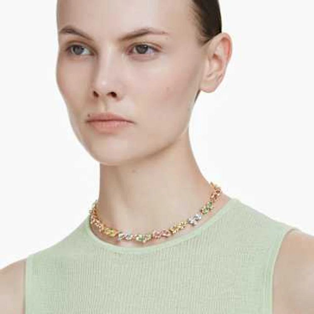 Gema Tennis necklace, Mixed cuts, Multicolored, Gold-tone plated by SWAROVSKI