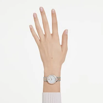Matrix 3-link watch, Swiss Made, Metal bracelet, Silver tone, Rose gold-tone finish by SWAROVSKI