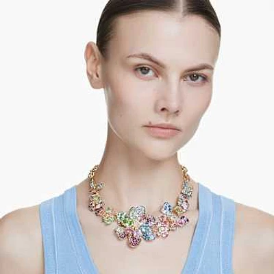 Idyllia necklace, Mixed cuts, Pavé, Flower, Multicoloured, Gold-tone plated by SWAROVSKI