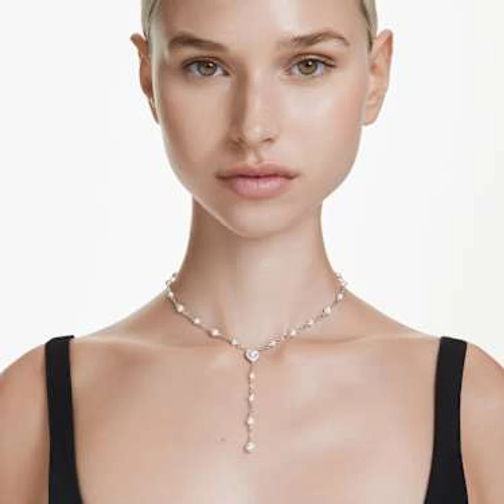 Ariana Grande x Swarovski Y necklace, Mixed cuts, Crystal pearl, Heart, White, Rhodium plated by SWAROVSKI