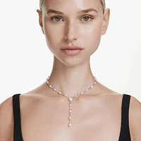 Ariana Grande x Swarovski Y necklace, Mixed cuts, Crystal pearl, Heart, White, Rhodium plated by SWAROVSKI