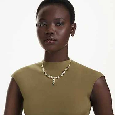 Constella Y necklace, Mixed cuts, Green, Gold-tone plated by SWAROVSKI