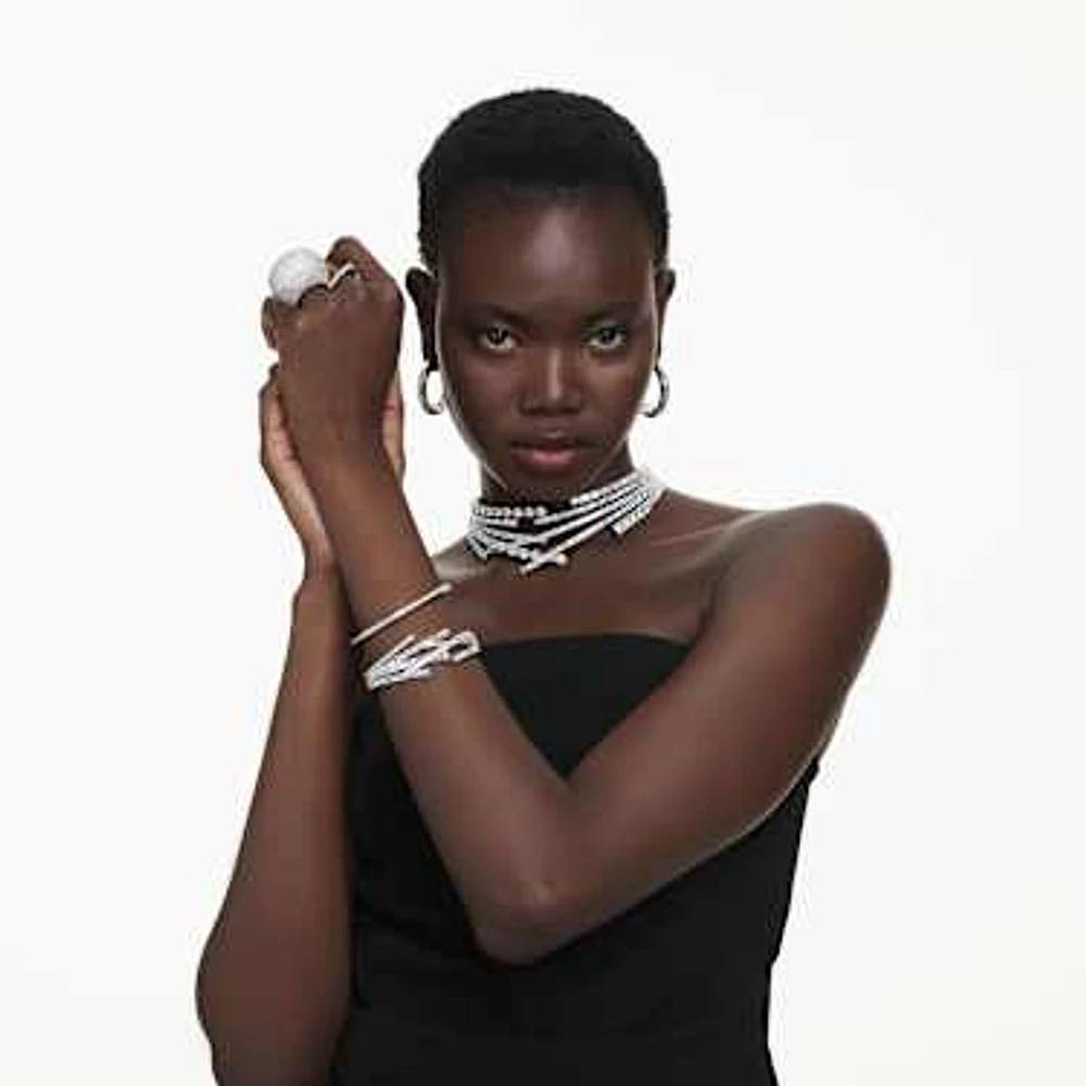Dextera bangle, Octagon shape, Round cut, White, Rhodium plated by SWAROVSKI
