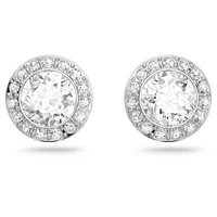 Angelic stud earrings, Round cut, White, Rhodium plated by SWAROVSKI