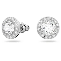 Angelic stud earrings, Round cut, White, Rhodium plated by SWAROVSKI