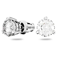 Solitaire stud earrings, Round cut, White, Rhodium plated by SWAROVSKI