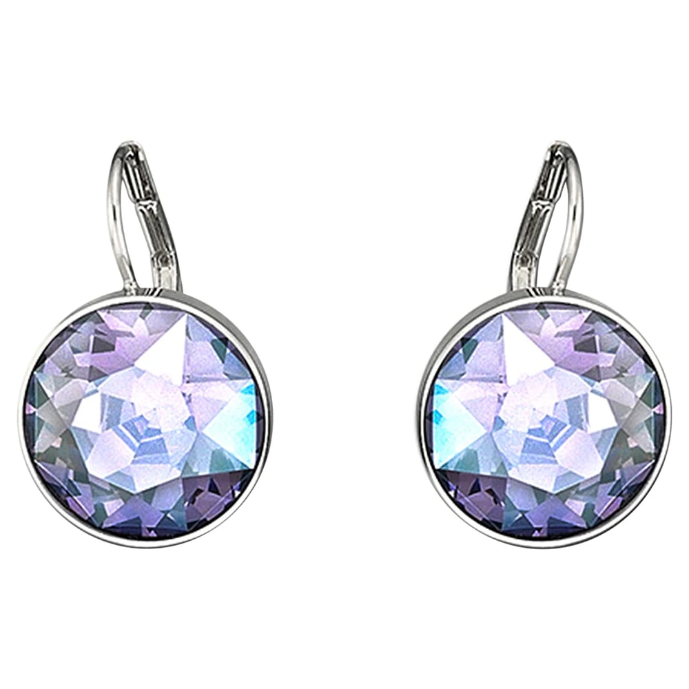 Bella drop earrings, Round cut, Purple, Rhodium plated by SWAROVSKI
