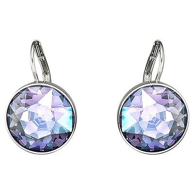 Bella drop earrings, Round cut, Purple, Rhodium plated by SWAROVSKI
