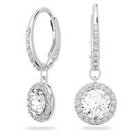 Angelic drop earrings, Round cut, White, Rhodium plated by SWAROVSKI