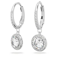Angelic drop earrings, Round cut, White, Rhodium plated by SWAROVSKI